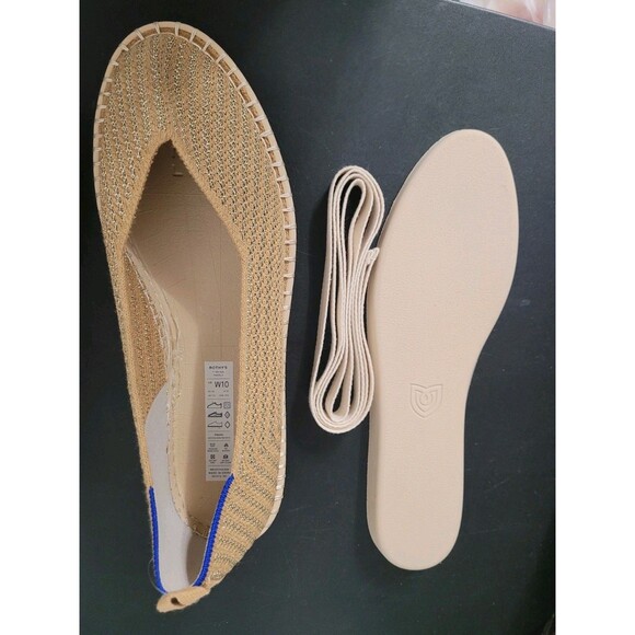 Rothy’s Espadrille Gold Stripe Ballet Wrap Tie Flats Ivory Women’s 10 NWOT Rare - Picture 5 of 13